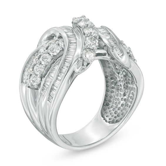 Previously Owned - 1.96 CT. T.W. Baguette and Round Diamond Bypass Ring in 10K White Gold