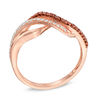 Previously Owned - 0.20 CT. T.W. Enhanced Cognac and White Diamond Split Waves Ring in 10K Rose Gold