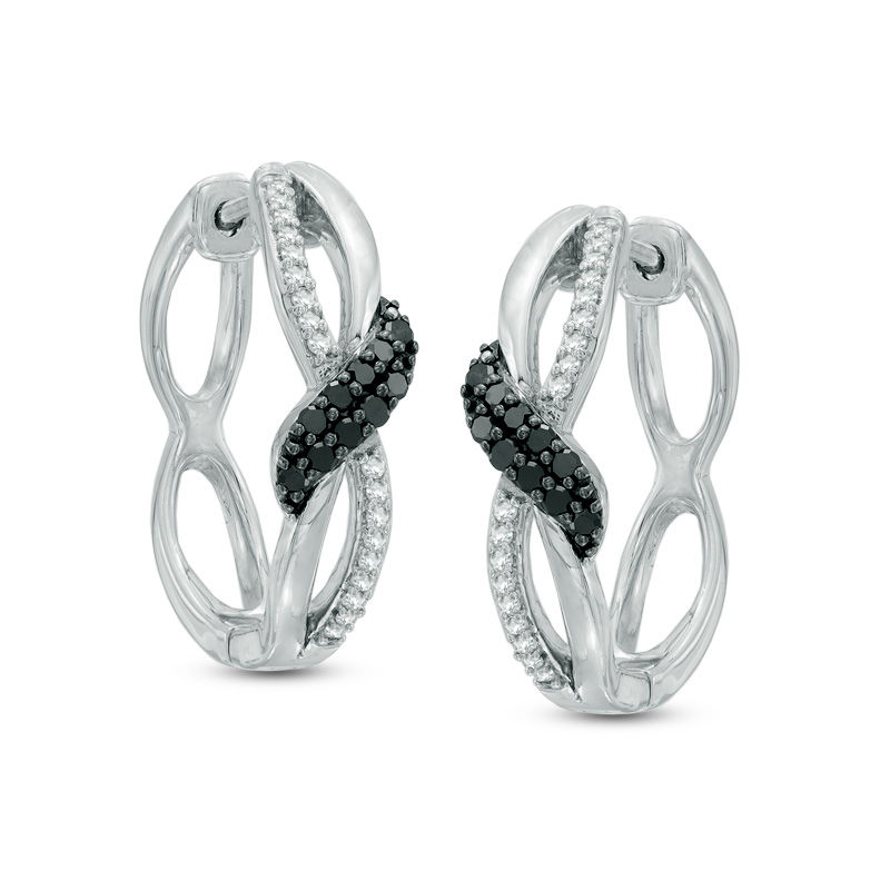 Previously Owned - 0.25 CT. T.W. Enhanced Black and White Diamond Overlay Twist Earrings in Sterling Silver|Peoples Jewellers