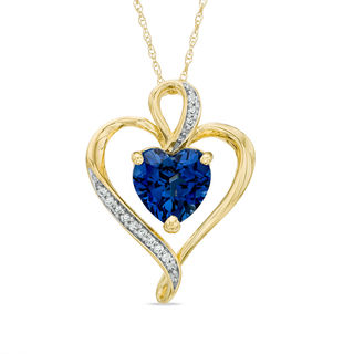 Previously Owned - 8.0mm Lab-Created Blue and White Sapphire Heart Pendant in Sterling Silver with 14K Gold Plate