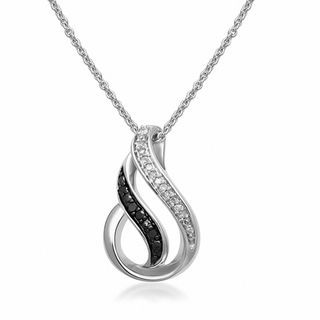 Previously Owned - 0.065 CT. T.W. Enhanced Black and White Diamond Flame Pendant in Sterling Silver