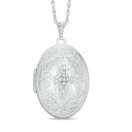 Previously Owned - Diamond Accent Oval Vintage-Style Locket in Sterling Silver