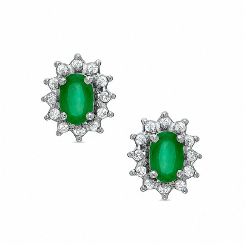 Previously Owned - Oval Emerald and Diamond Accent Fashion Earrings in 10K Gold