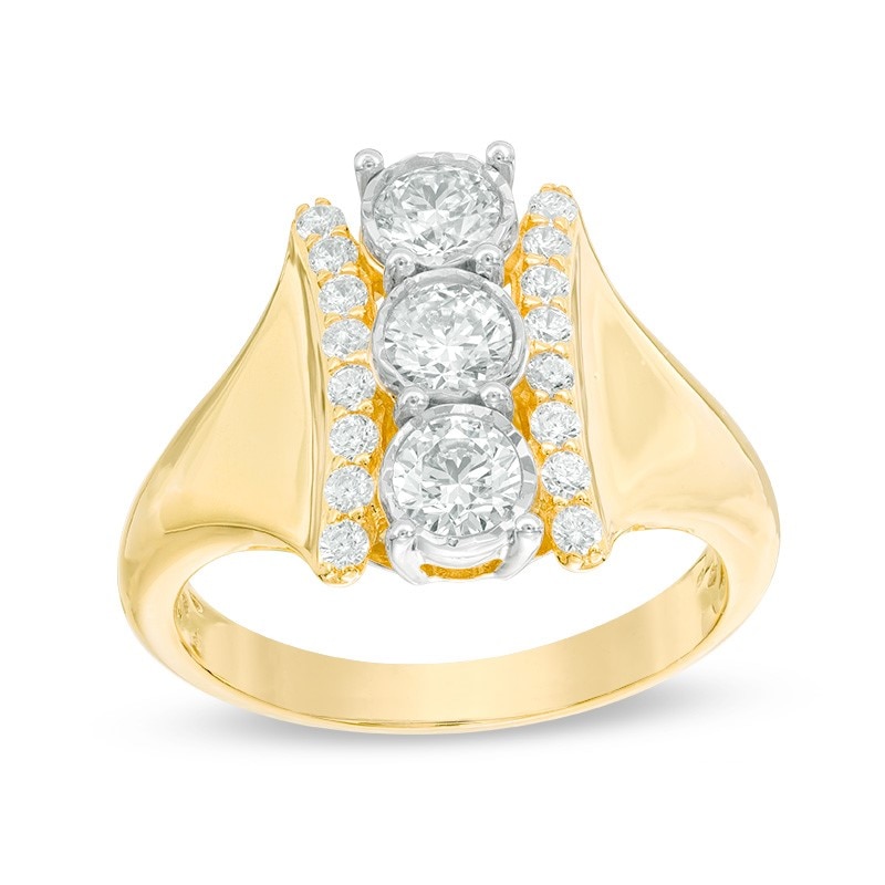 Previously Owned - 0.95 CT. T.W. Diamond Linear Past Present Future® Collar Engagement Ring in 14K Gold|Peoples Jewellers
