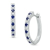 Thumbnail Image 0 of Previously Owned - Vera Wang Love Collection 0.12 CT. T.W. Diamond and Blue Sapphire Hoop Earrings in Sterling Silver