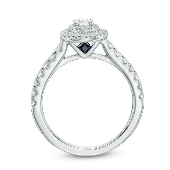 Previously Owned - Vera Wang Love Collection 0.70 CT. T.W. Oval Diamond Double Frame Engagement Ring in 14K White Gold