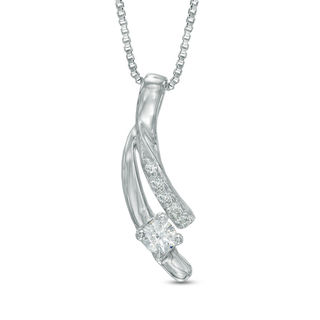 Previously Owned - 0.15 CT. T.W.   Diamond Ribbon Pendant in Sterling Silver (I/I2)