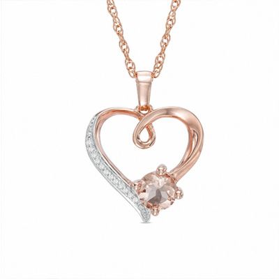 Previously Owned - 6.0mm Morganite and Diamond Accent Swirl Heart Pendant in Sterling Silver with 14K Rose Gold Plate