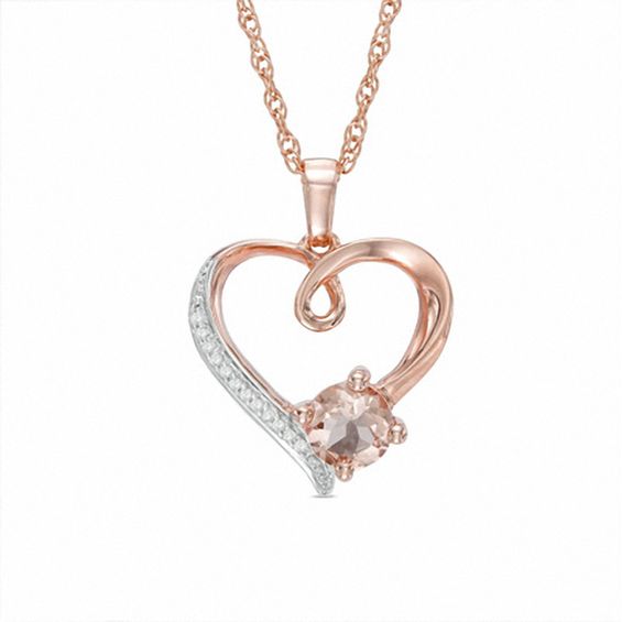 Previously Owned - 6.0mm Morganite and Diamond Accent Swirl Heart Pendant in Sterling Silver with 14K Rose Gold Plate