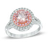 Previously Owned - 7.0mm Lab-Created Pink and White Sapphire Frame Ring in Sterling Silver and 14K Rose Gold Plate