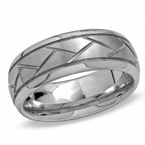 Previously Owned - Men's 8.0mm Criss-Cross Wedding Band in Tungsten Carbide