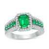 Thumbnail Image 1 of Previously Owned - Emerald-Cut Lab-Created Emerald and White Sapphire Frame Ring in Sterling Silver