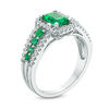 Thumbnail Image 2 of Previously Owned - Emerald-Cut Lab-Created Emerald and White Sapphire Frame Ring in Sterling Silver