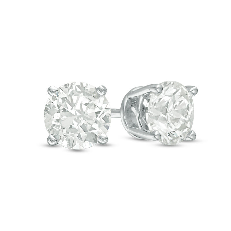 Previously Owned - 1.00 CT. T.W.  Diamond Solitaire Stud Earrings in 14K White Gold (J/I2)