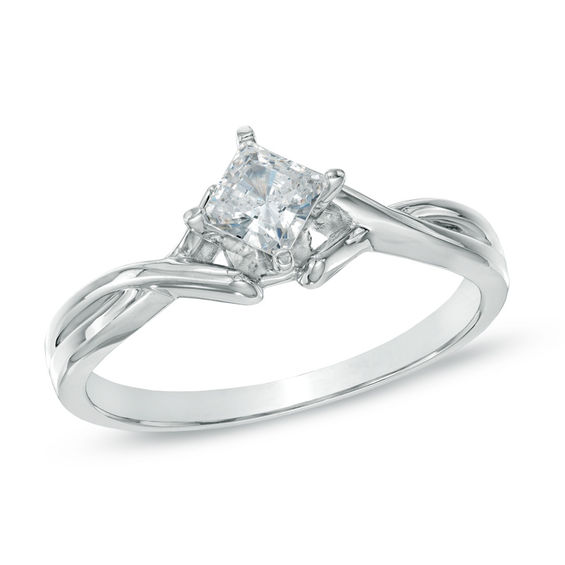 Previously Owned - 0.40 CT.   Princess-Cut Diamond Solitaire Ring in 14K White Gold (I/I1)