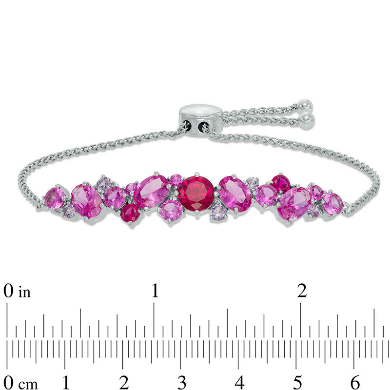 Previously Owned - Lab-Created Multi-Gemstone Cluster Bolo Bracelet in Sterling Silver - 9.0"
