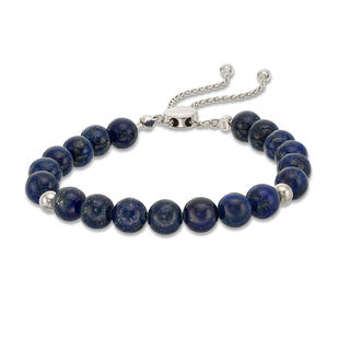 Previously Owned - 8.0mm Lapis Lazuli and Polished Bead Bolo Bracelet in Sterling Silver - 9.0"