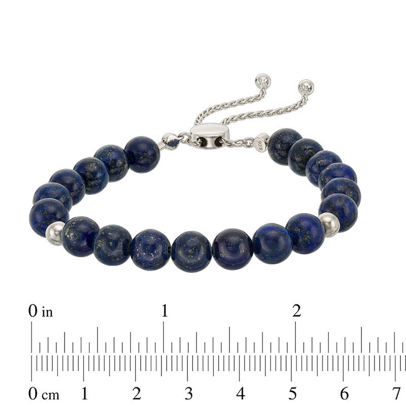 Previously Owned - 8.0mm Lapis Lazuli and Polished Bead Bolo Bracelet in Sterling Silver - 9.0"