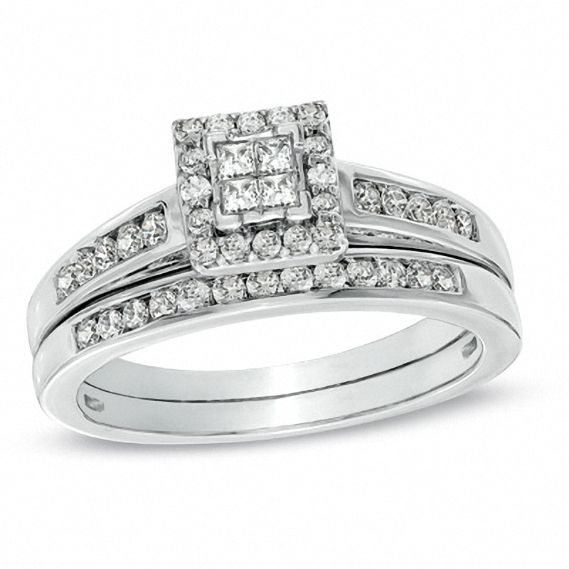 Previously Owned - 0.50 CT. T.W. Quad Princess-Cut Diamond Bridal Set in 10K White Gold|Peoples Jewellers