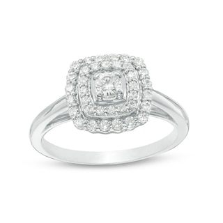 Previously Owned - 0.50 CT. T.W. Diamond Cushion Double Frame Engagement Ring in 10K White Gold