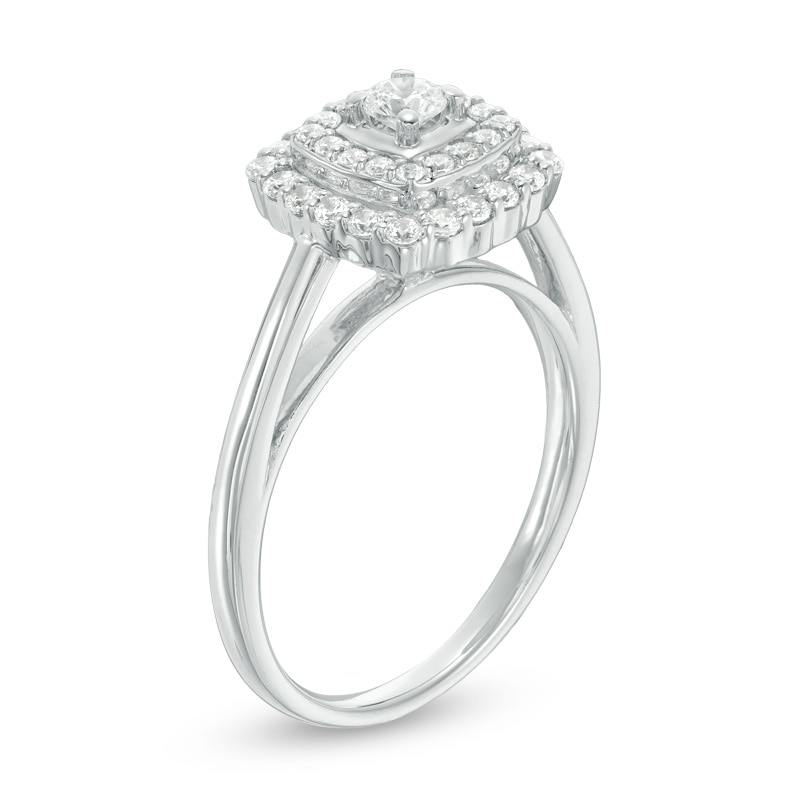 Previously Owned - 0.50 CT. T.W. Diamond Cushion Double Frame Engagement Ring in 10K White Gold
