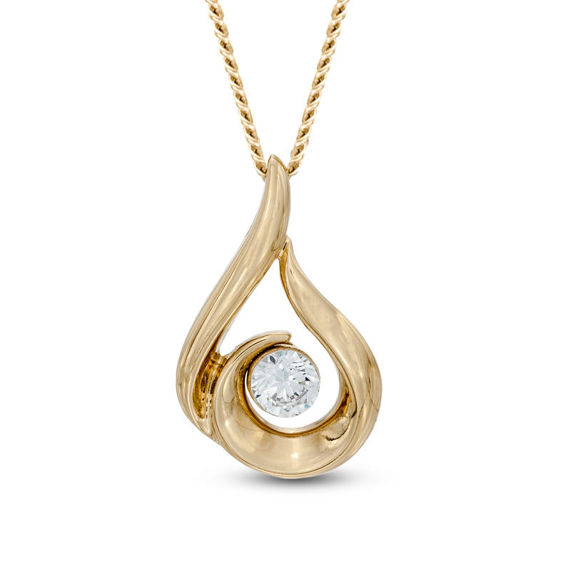 Previously Owned - 0.12 CT.   Diamond Solitaire Curlique Teardrop Pendant in 14K Gold (I/I2) - 17"|Peoples Jewellers