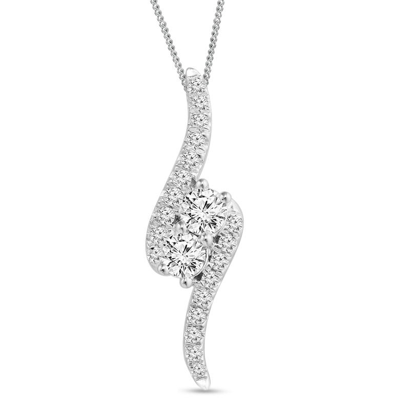 Previously Owned - Ever Us™ 0.50 CT. T.W. Two-Stone Diamond Bypass Pendant in 14K White Gold - 19"|Peoples Jewellers