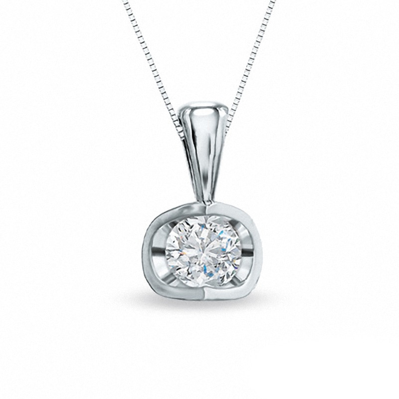 Previously Owned - 0.20 CT.  Diamond Solitaire Tension Pendant in 14K White Gold (I/I2) - 17''