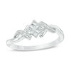 Thumbnail Image 0 of Previously Owned - 0.15 CT. T.W. Princess-Cut Composite Diamond Bypass Ring in 10K White Gold