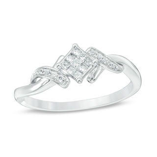 Previously Owned - 0.15 CT. T.W. Princess-Cut Composite Diamond Bypass Ring in 10K White Gold