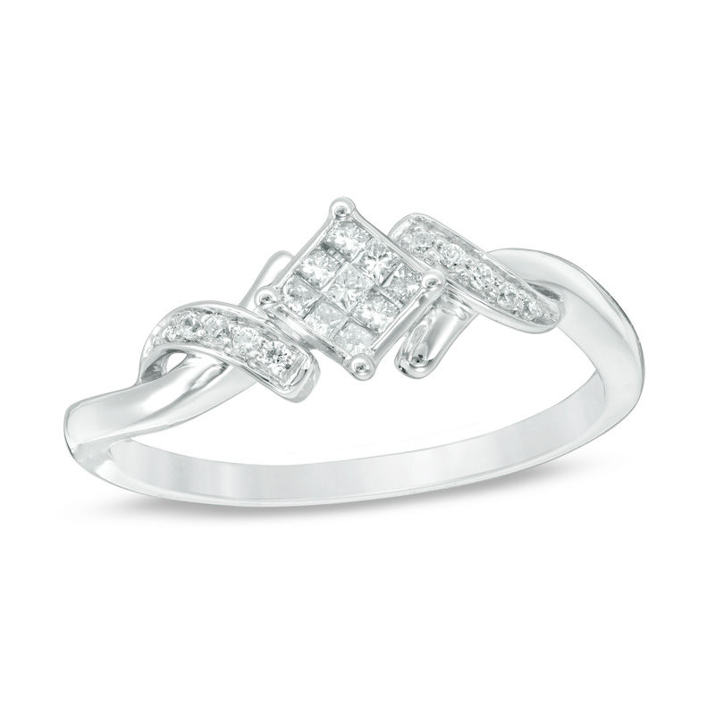 Previously Owned - 0.15 CT. T.W. Princess-Cut Composite Diamond Bypass Ring in 10K White Gold|Peoples Jewellers