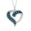 Thumbnail Image 0 of Previously Owned - 0.11 CT. T.W. Enhanced Blue Diamond Beaded Ribbon Heart Pendant in Sterling Silver