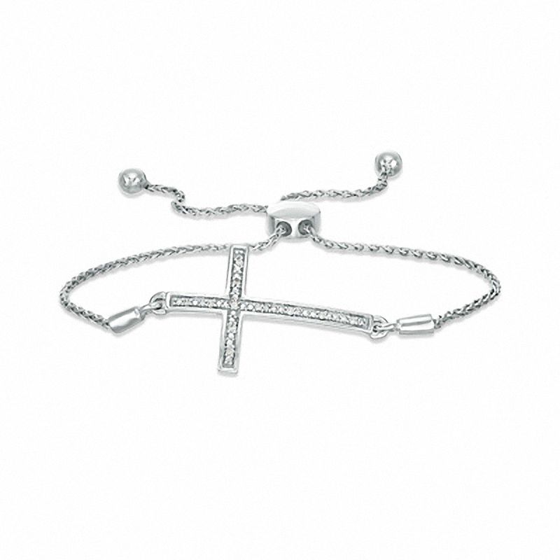 Previously Owned - Diamond Accent Sideways Cross Bolo Bracelet in Sterling Silver - 9.5"