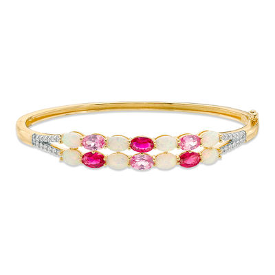 Previously Owned - Oval Lab-Created Multi-Gemstone and White Sapphire Bangle in Sterling Silver with 14K Gold Plate