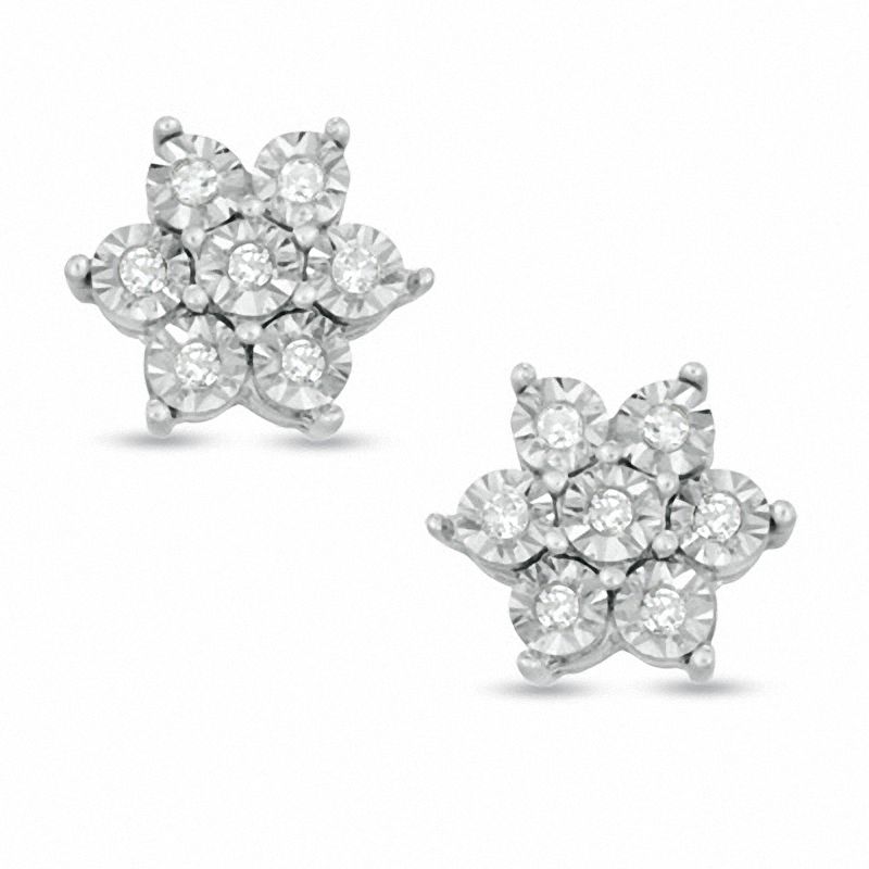 Main Image 1 of Previously Owned - 0.07 CT. T.W. Diamond Flower Stud Earrings in Sterling Silver