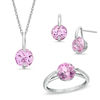 Thumbnail Image 0 of Previously Owned - Lab-Created Pink Sapphire Pendant, Ring and Earrings Set in Sterling Silver