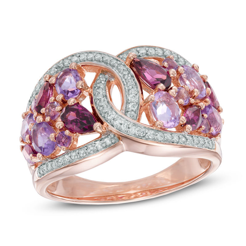 Previously Owned - Multi-Gemstone and Lab-Created White Sapphire Ring in Sterling Silver with 14K Rose Gold Plate|Peoples Jewellers