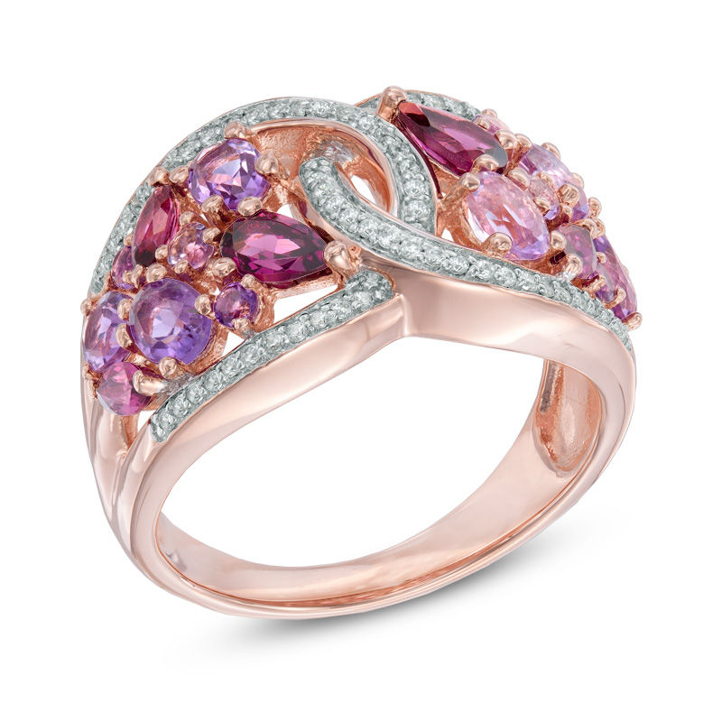 Previously Owned - Multi-Gemstone and Lab-Created White Sapphire Ring in Sterling Silver with 14K Rose Gold Plate|Peoples Jewellers