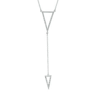 Previously Owned - 0.09 CT. T.W. Diamond Double Triangle "Y" Necklace in Sterling Silver - 20"