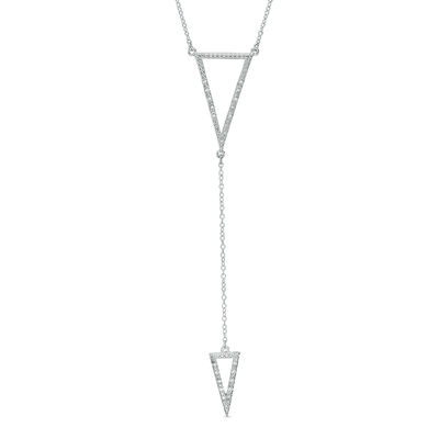 Previously Owned - 0.09 CT. T.W. Diamond Double Triangle "Y" Necklace in Sterling Silver - 20"