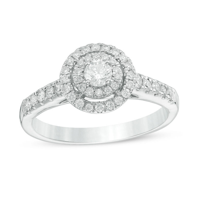 Previously Owned - 0.45 CT. T.W. Diamond Double Frame Engagement Ring in 14K White Gold|Peoples Jewellers