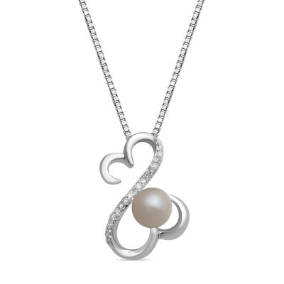 Previously Owned-Open Hearts by Jane Seymour™ Freshwater Cultured Pearl and Diamond Pendant in Sterling Silver