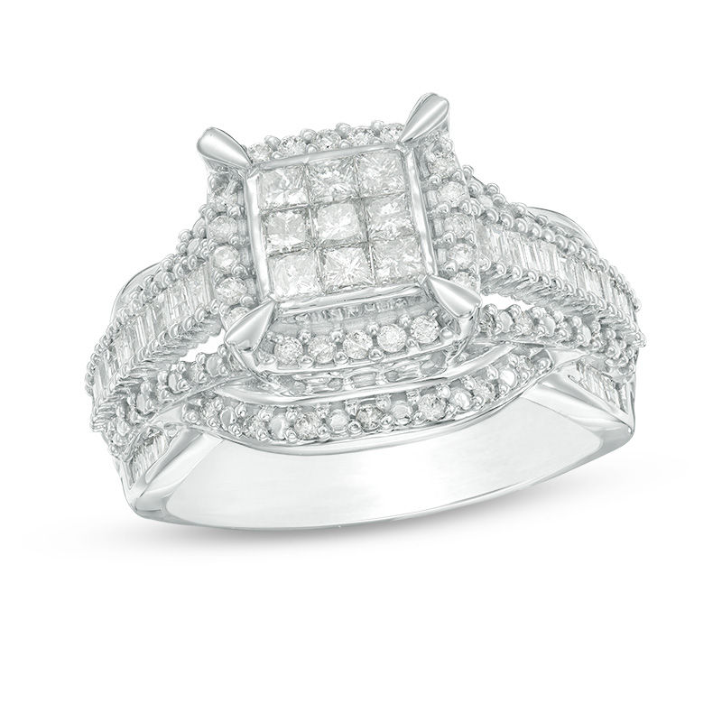 Previously Owned - 1.00 CT. T.W. Composite Princess-Cut Diamond Frame Multi-Row Engagement Ring in 10K White Gold|Peoples Jewellers