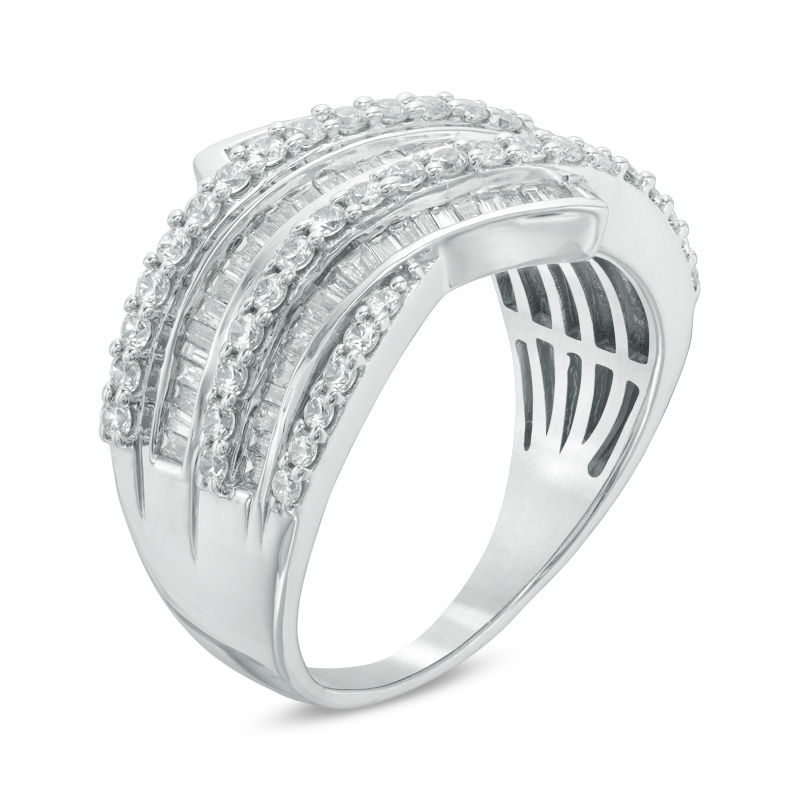 Previously Owned - 1.00 CT. T.W. Baguette and Round Diamond Bypass Wrap Ring in 10K White Gold|Peoples Jewellers