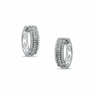 Previously Owned - 0.25 CT. T.W. Diamond Three Row Hoop Earrings in 10K White Gold