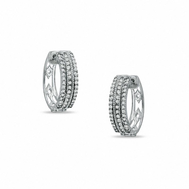 Previously Owned - 0.25 CT. T.W. Diamond Three Row Hoop Earrings in 10K White Gold|Peoples Jewellers