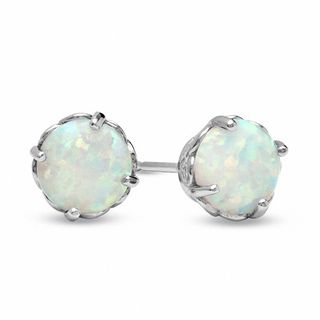 Previously Owned - 6.0mm Lab-Created Opal Solitaire Stud Earrings in 10K White Gold