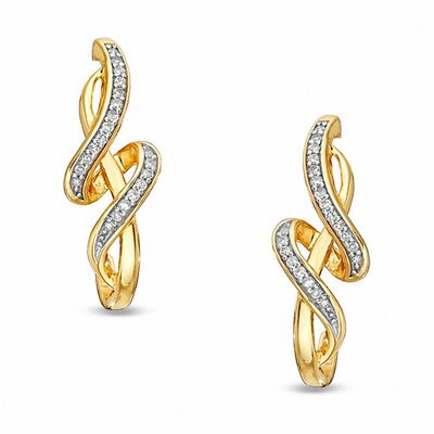 Previously Owned - 0.20 CT. T.W. Diamond Twisted Drop Earrings in 10K Gold