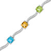 Previously Owned - Cushion-Cut Multi-Gemstone and Lab-Created White Sapphire Bracelet in Sterling Silver - 7.25"