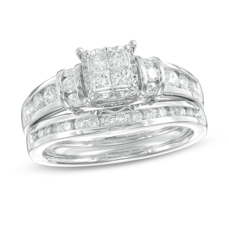 Previously Owned - 0.95 CT. T.W. Quad Diamond Collar Bridal Set in 14K White Gold|Peoples Jewellers
